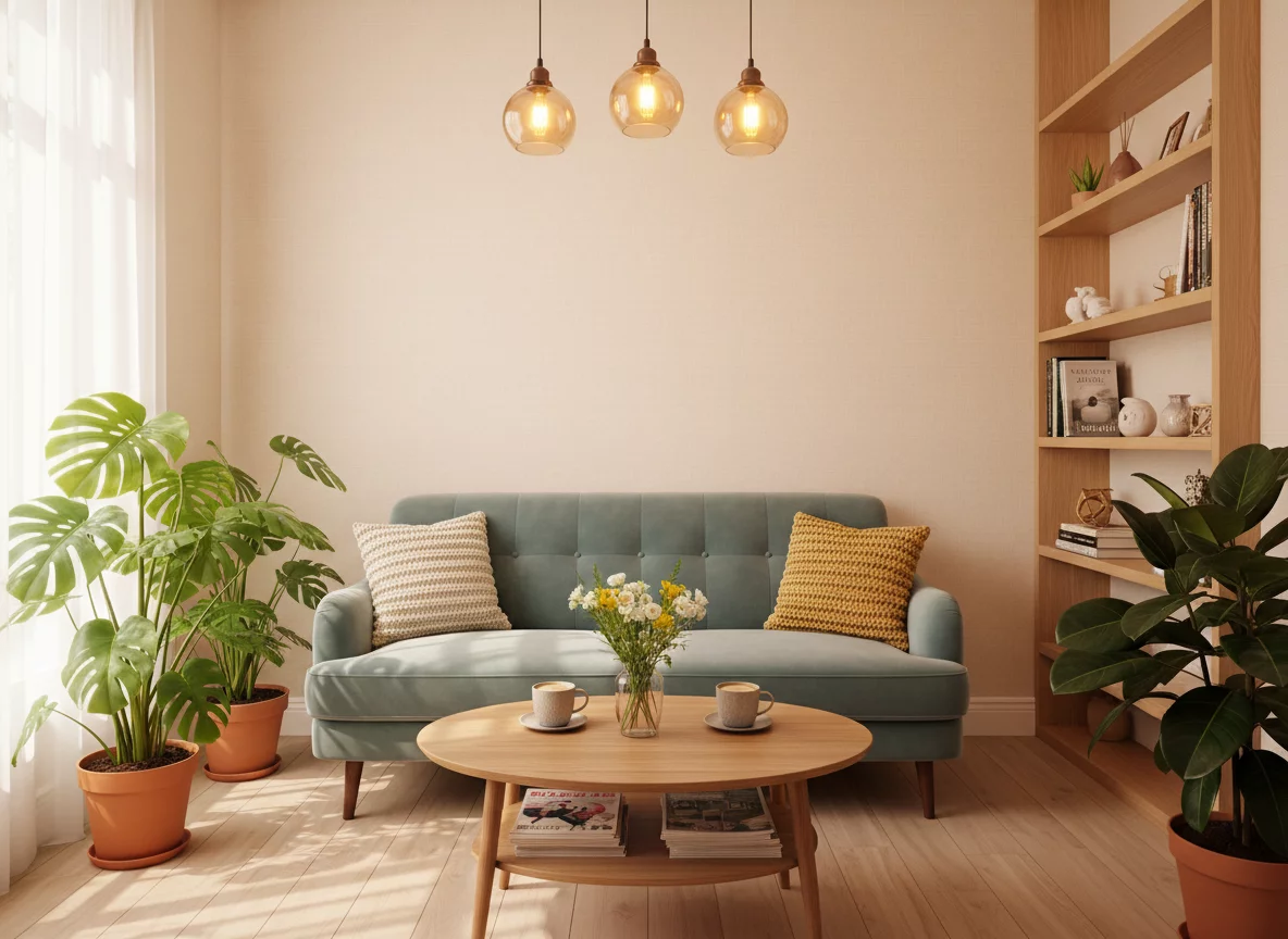 Уютная зона ожидания стоматологической клиники с мягкими диванами и теплой атмосферой